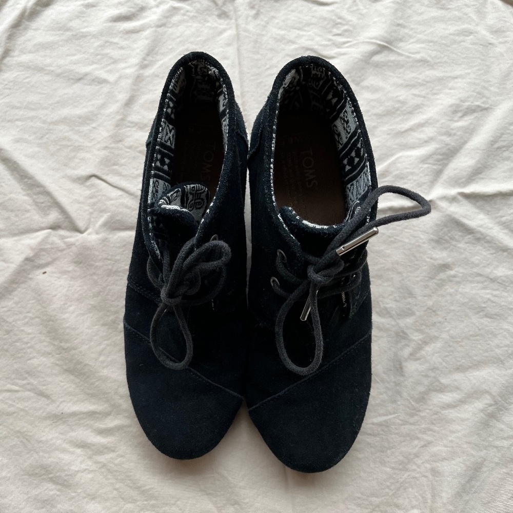 Toms Black Suede Wedge Booties